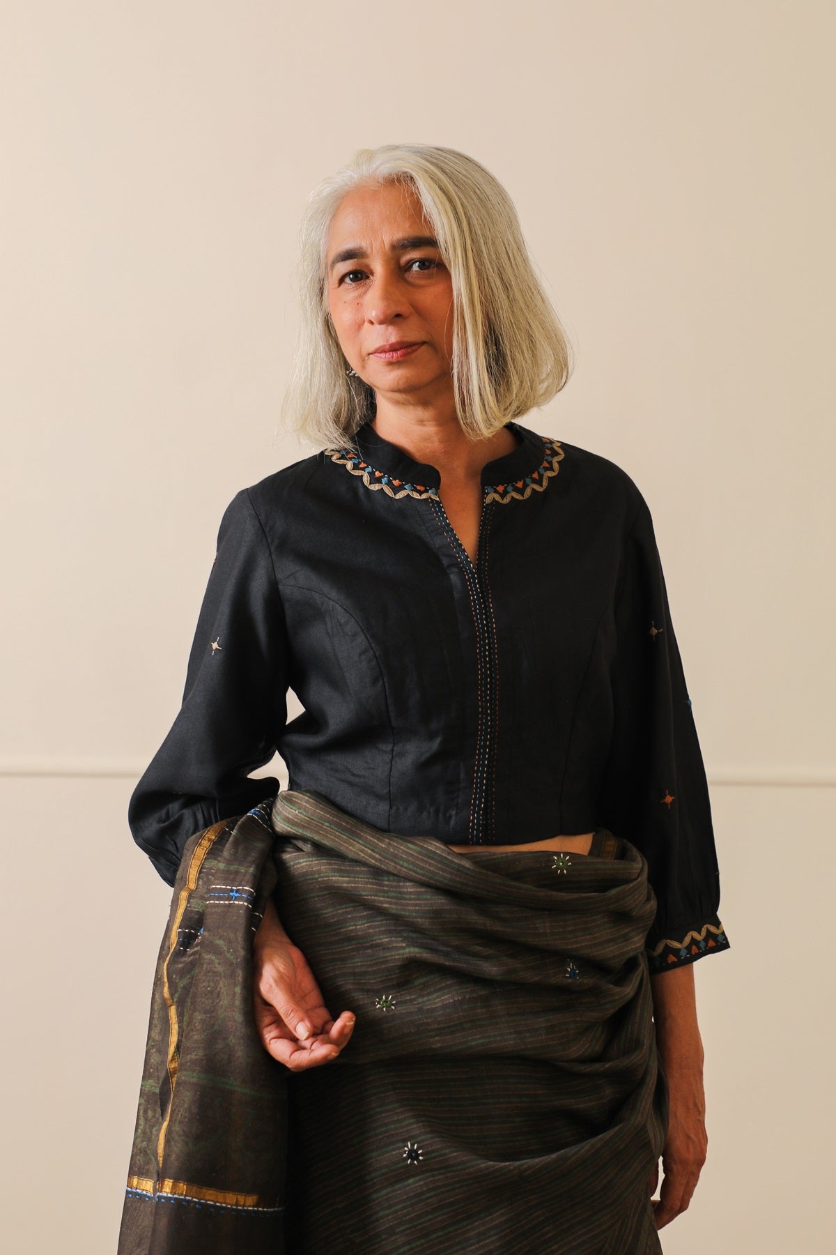 Idaya Black Blouse With Pakkoh Embroidery