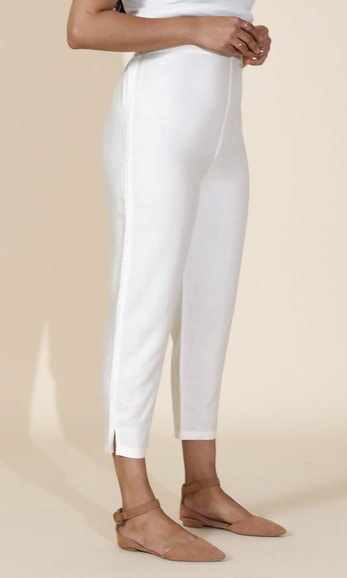 Tara White Tussar Cotton Straight Pant