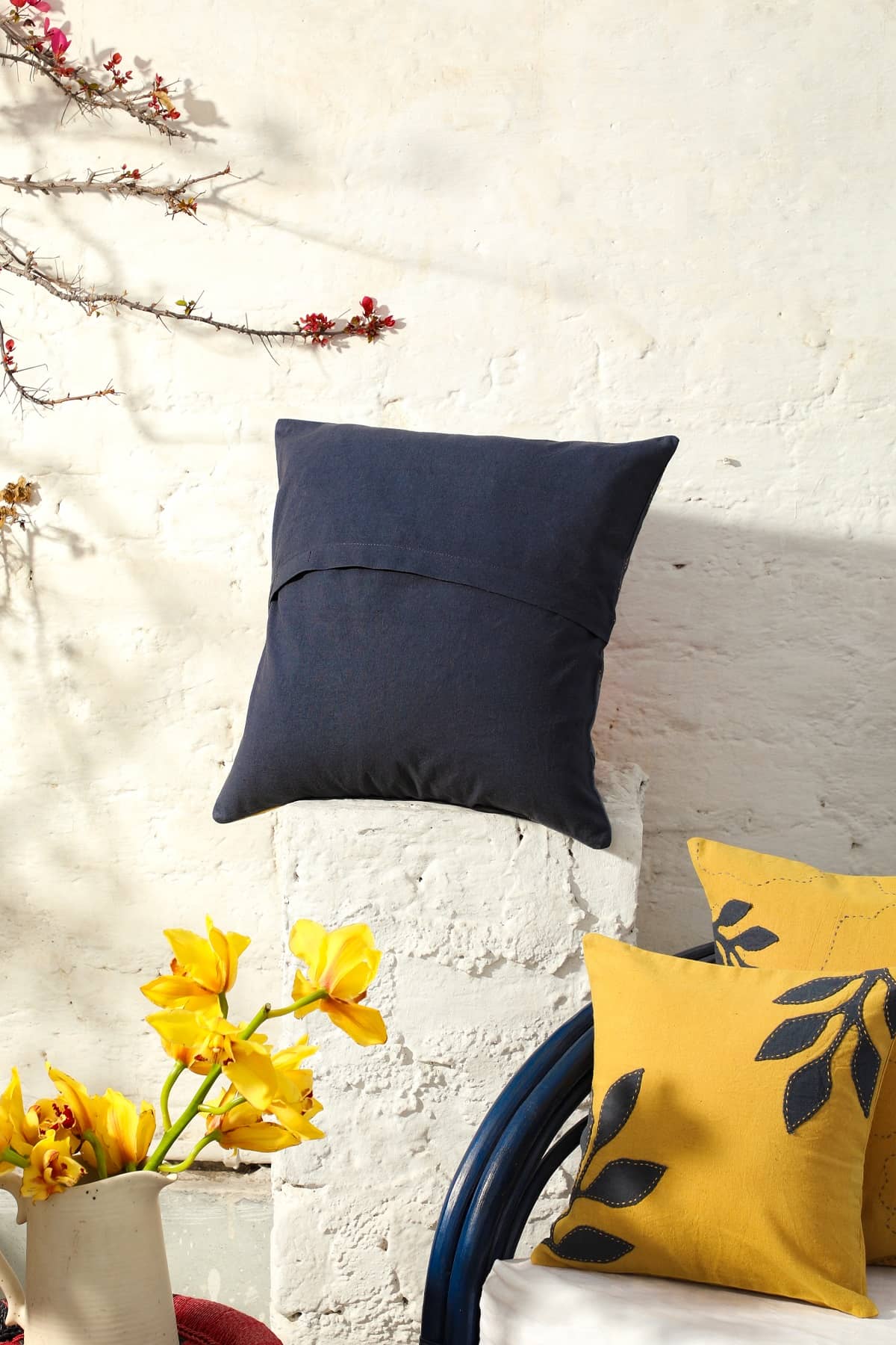 Aranya Grey Small Cushion Cover With Mustard Petals
