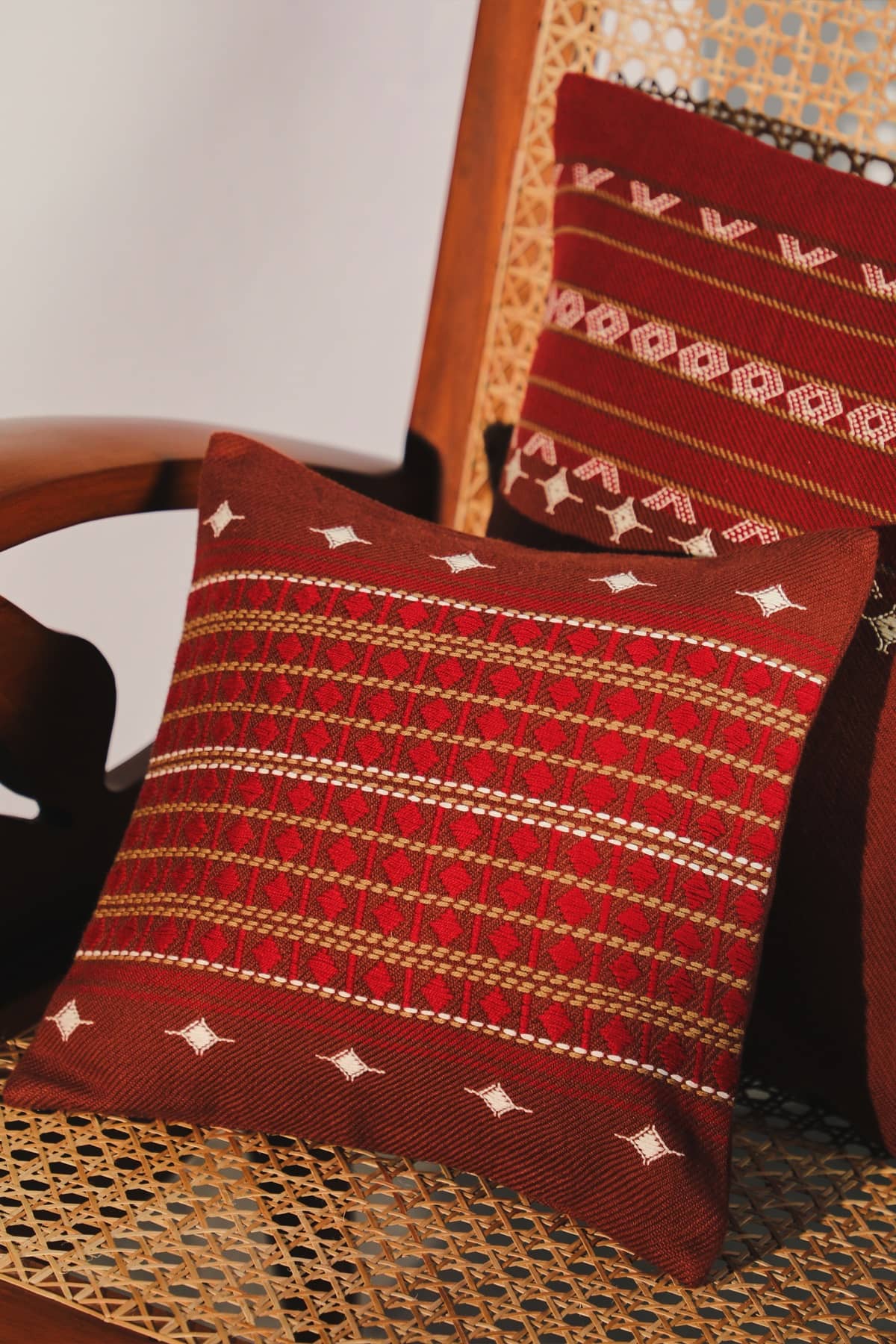 Urvi Brown Cushion Cover With Extra Weft Woven Centre Band