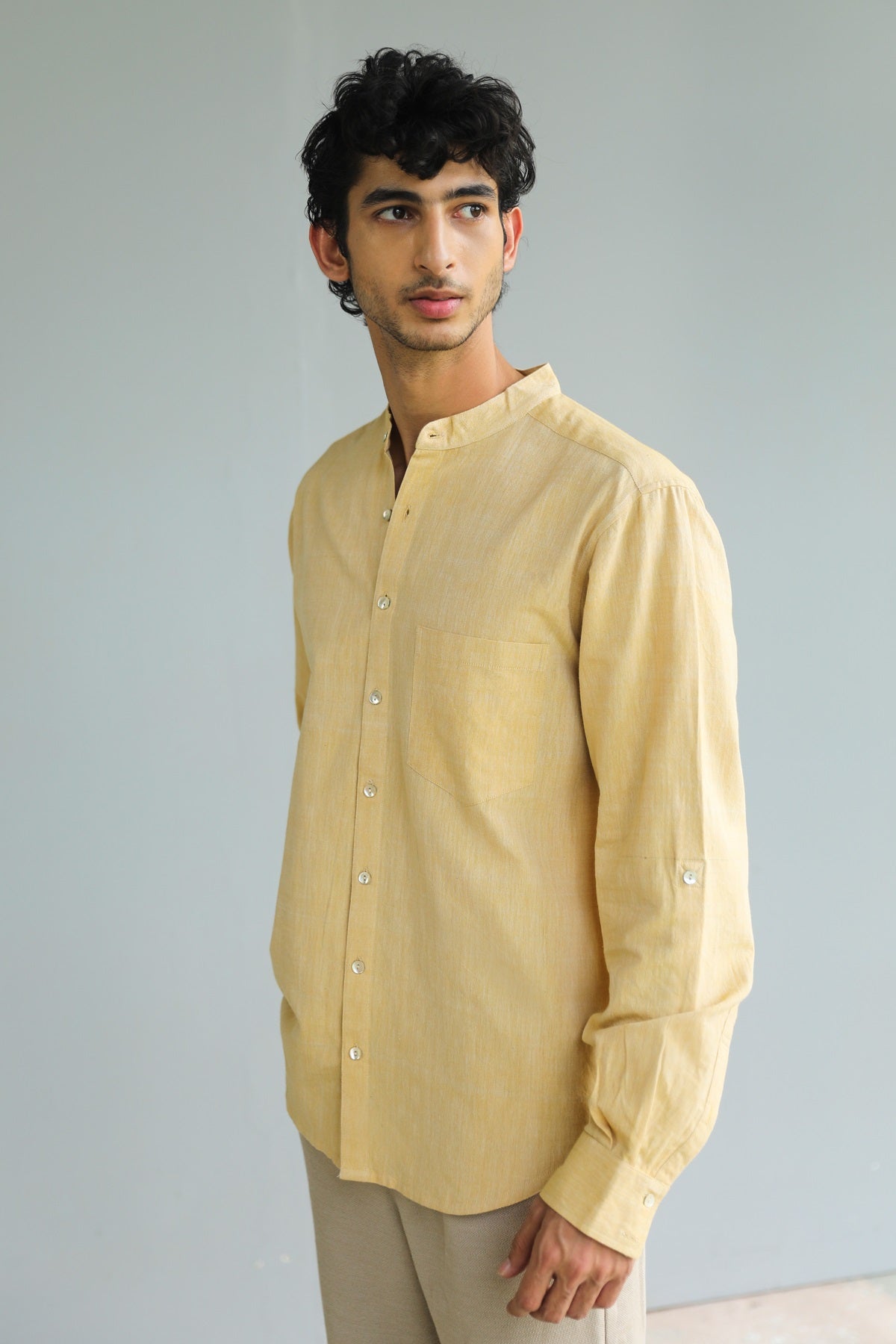 Ayaan Yellow Handwoven Formal Shirt