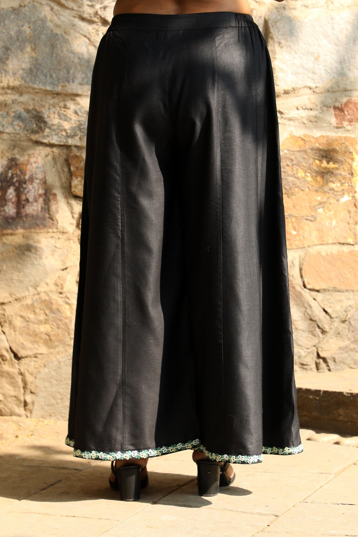 Zahrun Black Pants with Embroidered Hemline