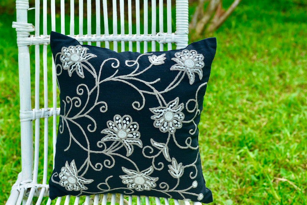 Kashmiri Embroidery Black Cushion Cover