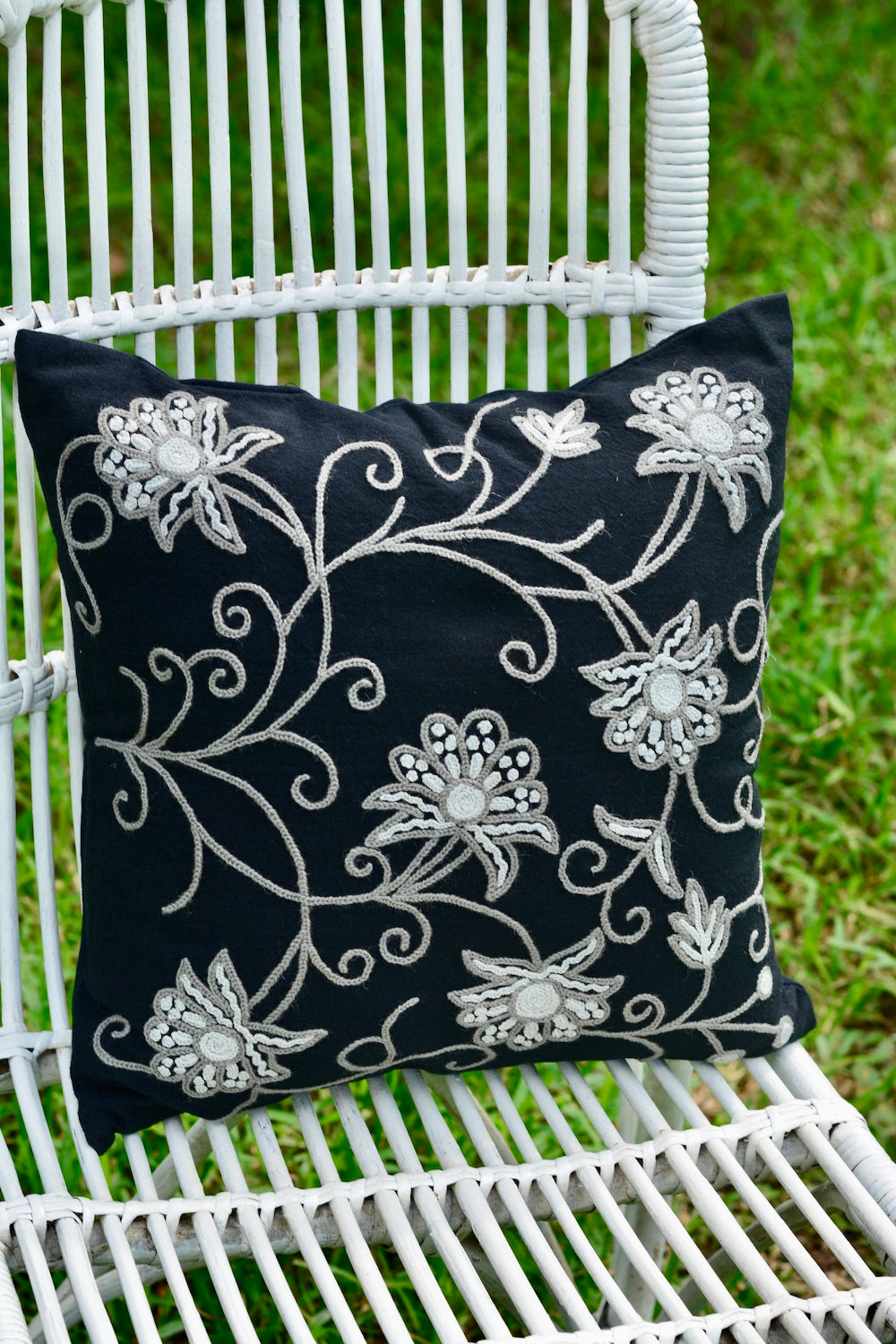 Kashmiri Embroidery Black Cushion Cover