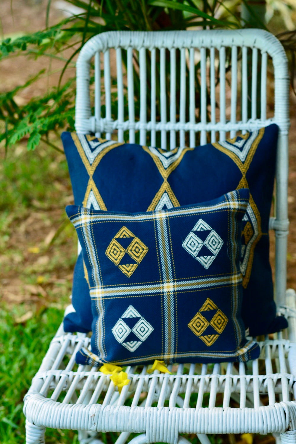 Suti Extra Weft Woven 12X12 Cushion Cover in Navy