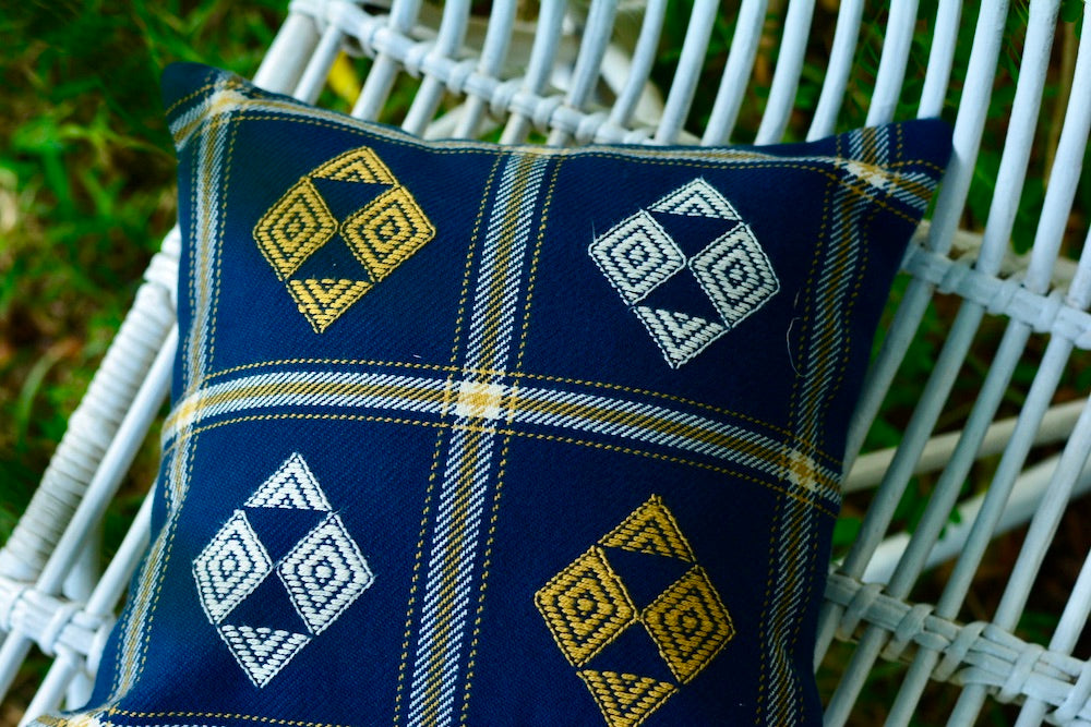 Suti Extra Weft Woven 12X12 Cushion Cover in Navy