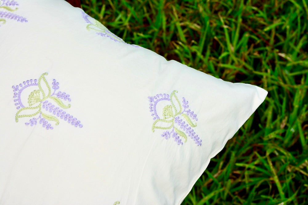 Bageecha Lavender & Green Chikankari Butta Cushion Cover
