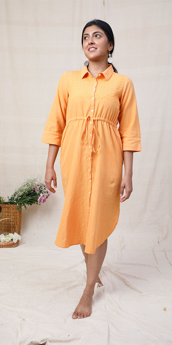 Rangeeli Orange Shirt Dress With Draw String At Waist