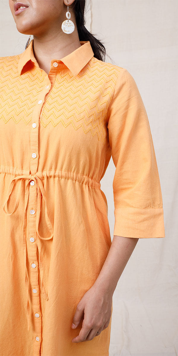 Rangeeli Orange Shirt Dress With Draw String At Waist