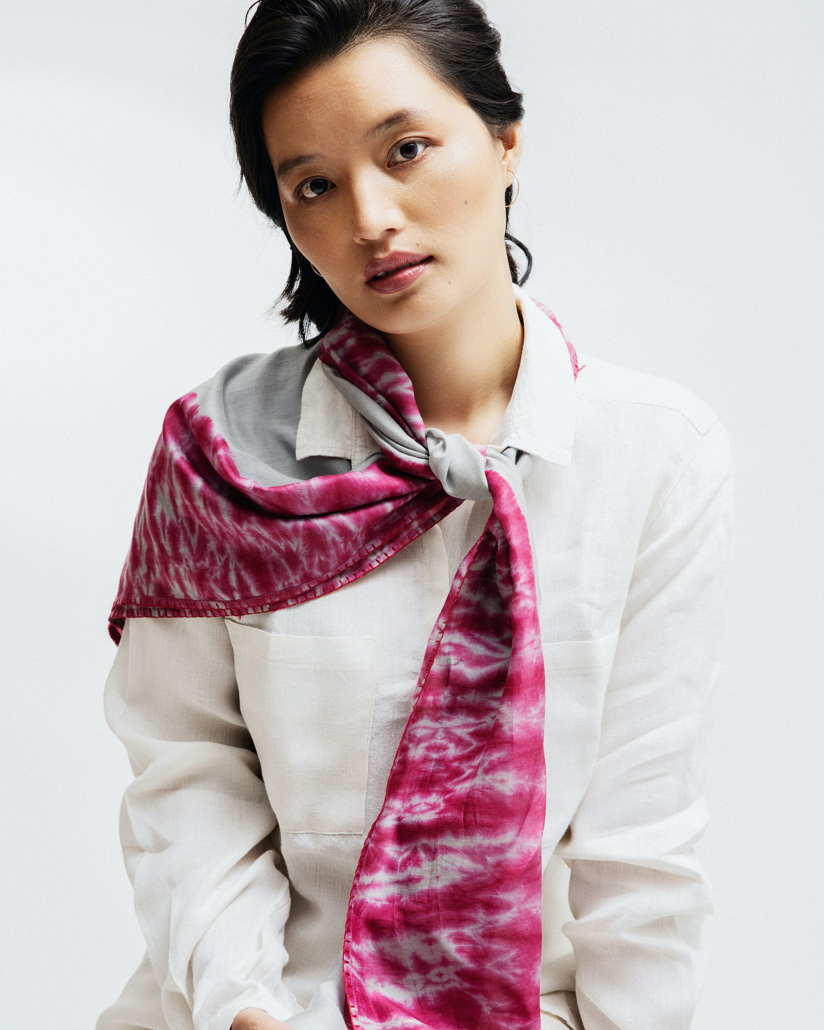 Reshmi Purple and Grey Shibori Tie-Dye Bamboo Silk Stole