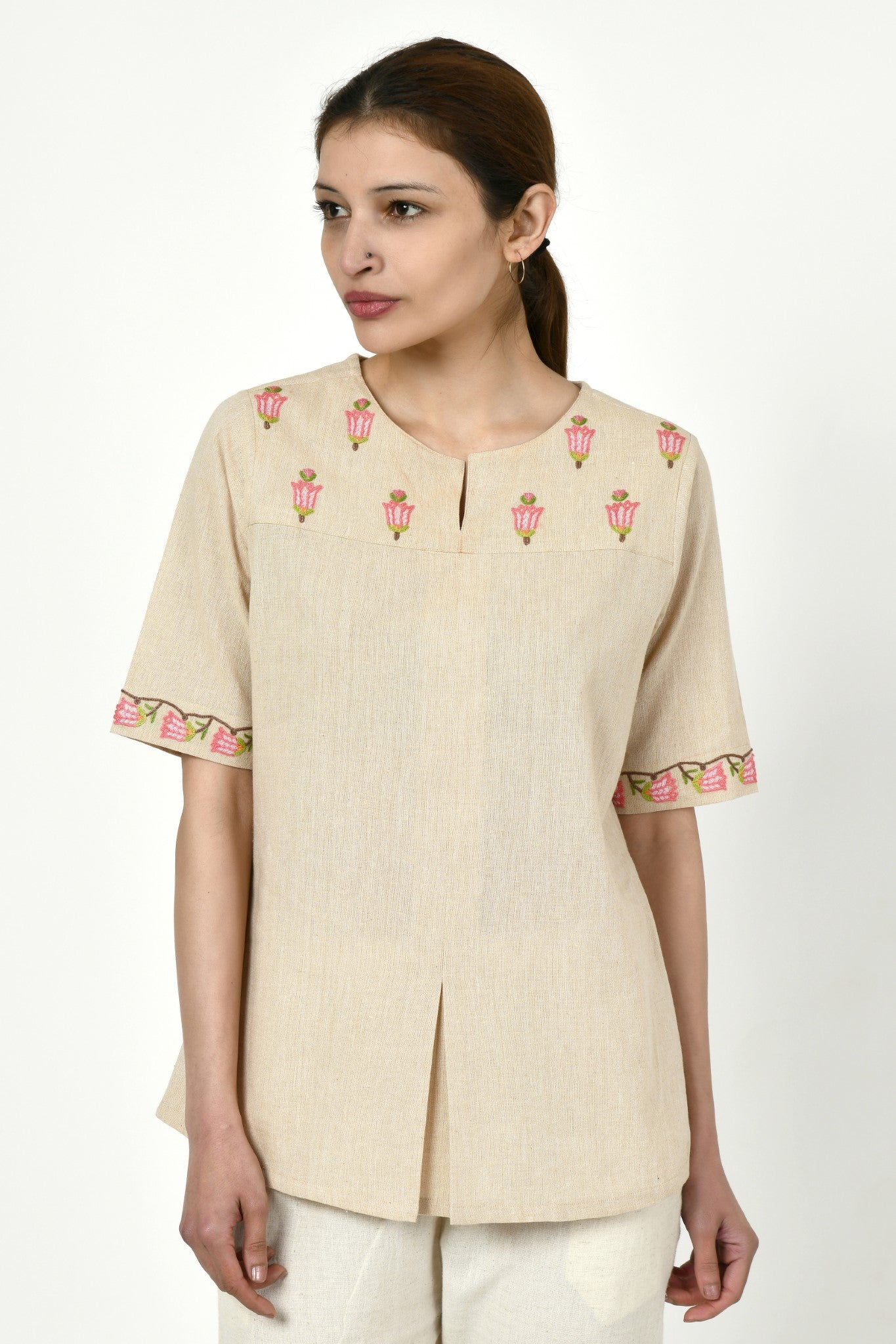 Noorbagh Top With Stitch Down Box Pleat Detailing