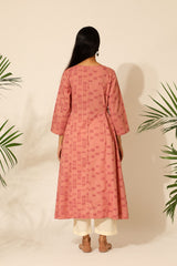 Tiera Pink Block Printed Flared Kurta