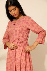 Tiera Pink Block Printed Flared Kurta