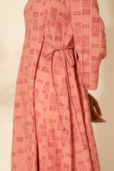 Tiera Pink Block Printed Flared Kurta