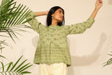 Tiera Block Printed Green Top With Full Sleeves