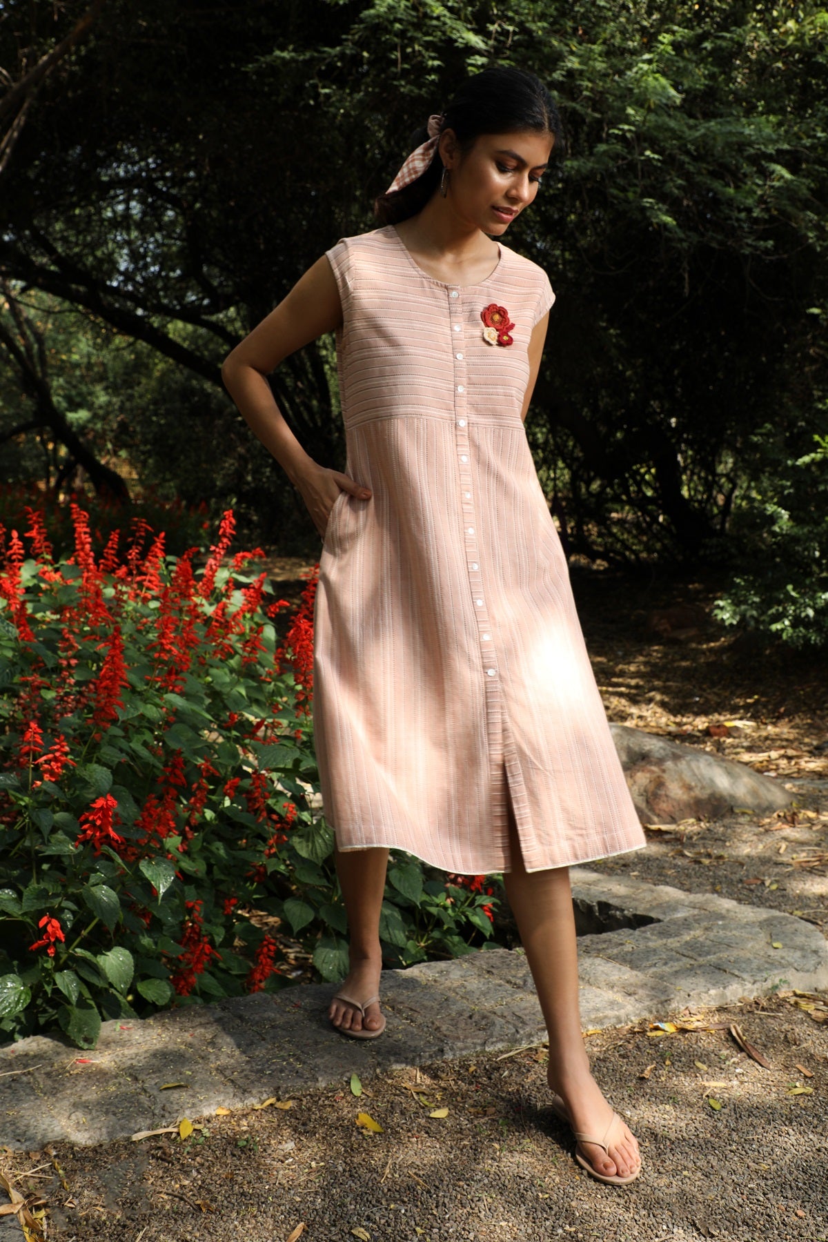 Arka Cotton Peach Striped Dress