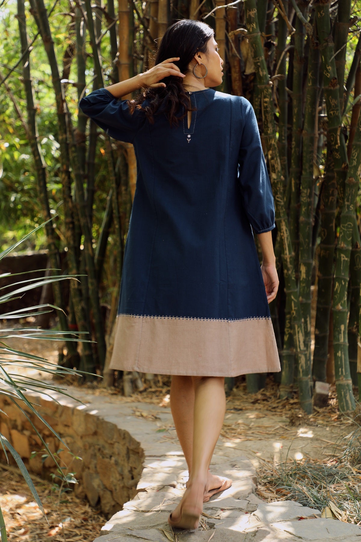 Izzara Mirrorwork Indigo Cotton Knee Length Dress