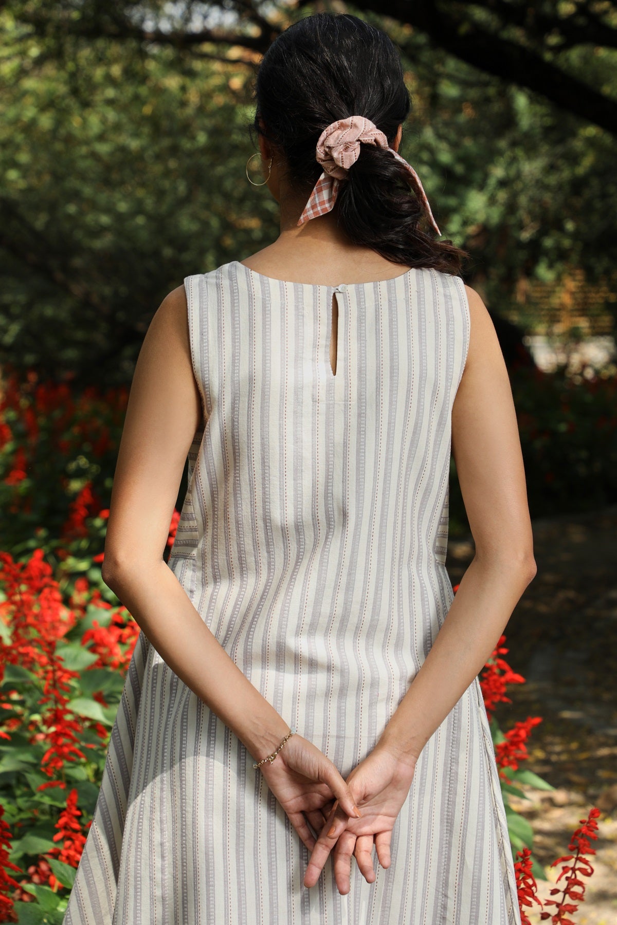 Arka Cotton Off-White Striped Dress