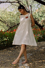 Arka Cotton Off-White Striped Dress