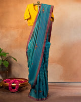 Teal Tussar Saree with Soof Hand Embroidery