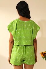 Bandhani Side Open Crop Top In Lime Green