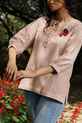 Arka Cotton Peach Striped Top