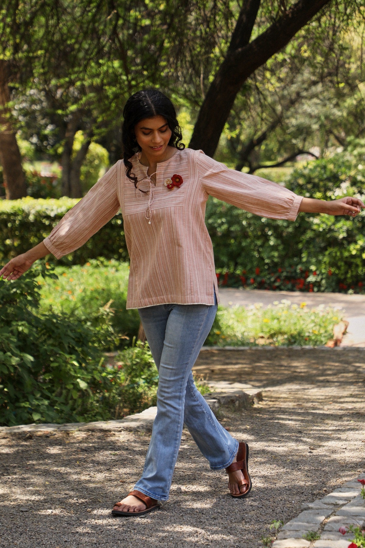 Arka Cotton Peach Striped Top