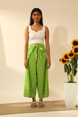 Bandhani Wraparound Pants In Lime Green