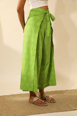 Bandhani Wraparound Pants In Lime Green