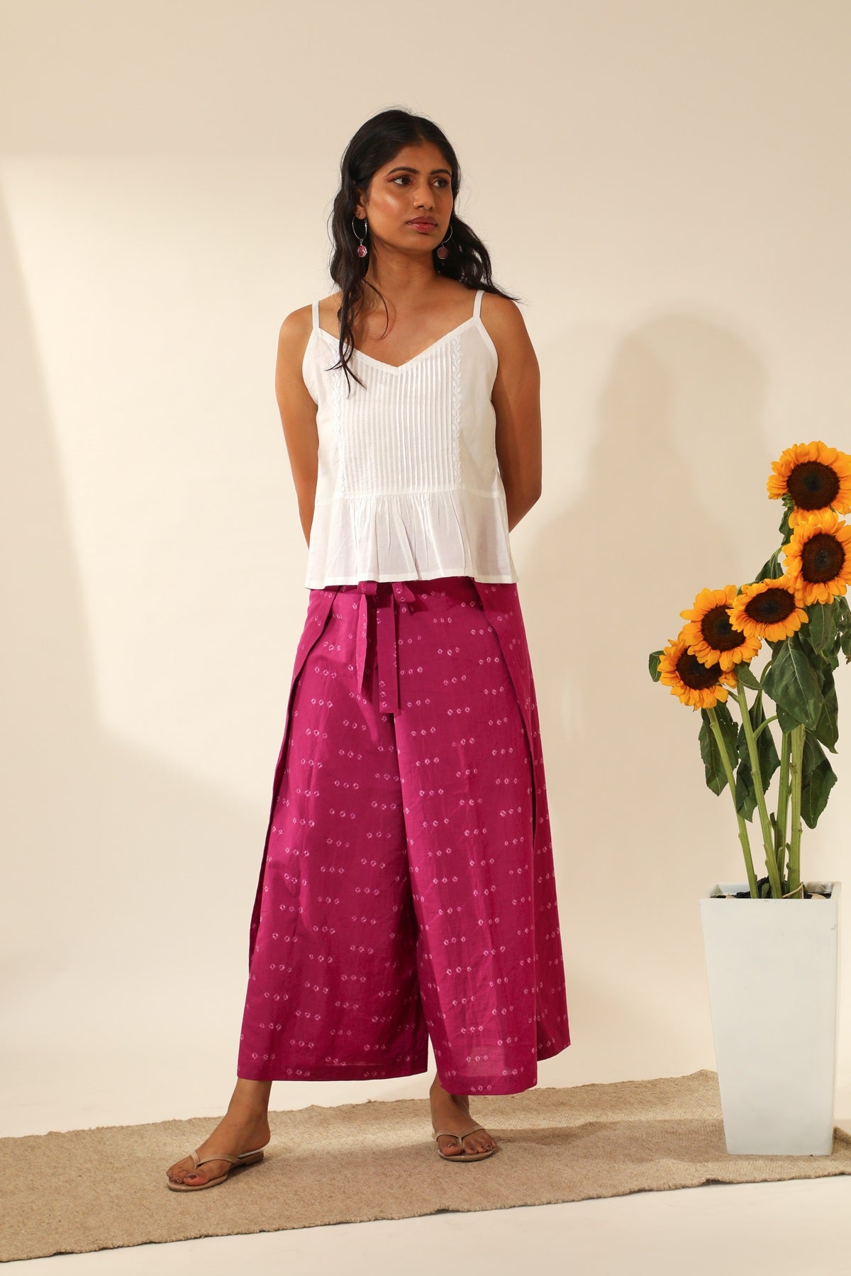 Bandhani Wraparound Pants In Magenta Pink