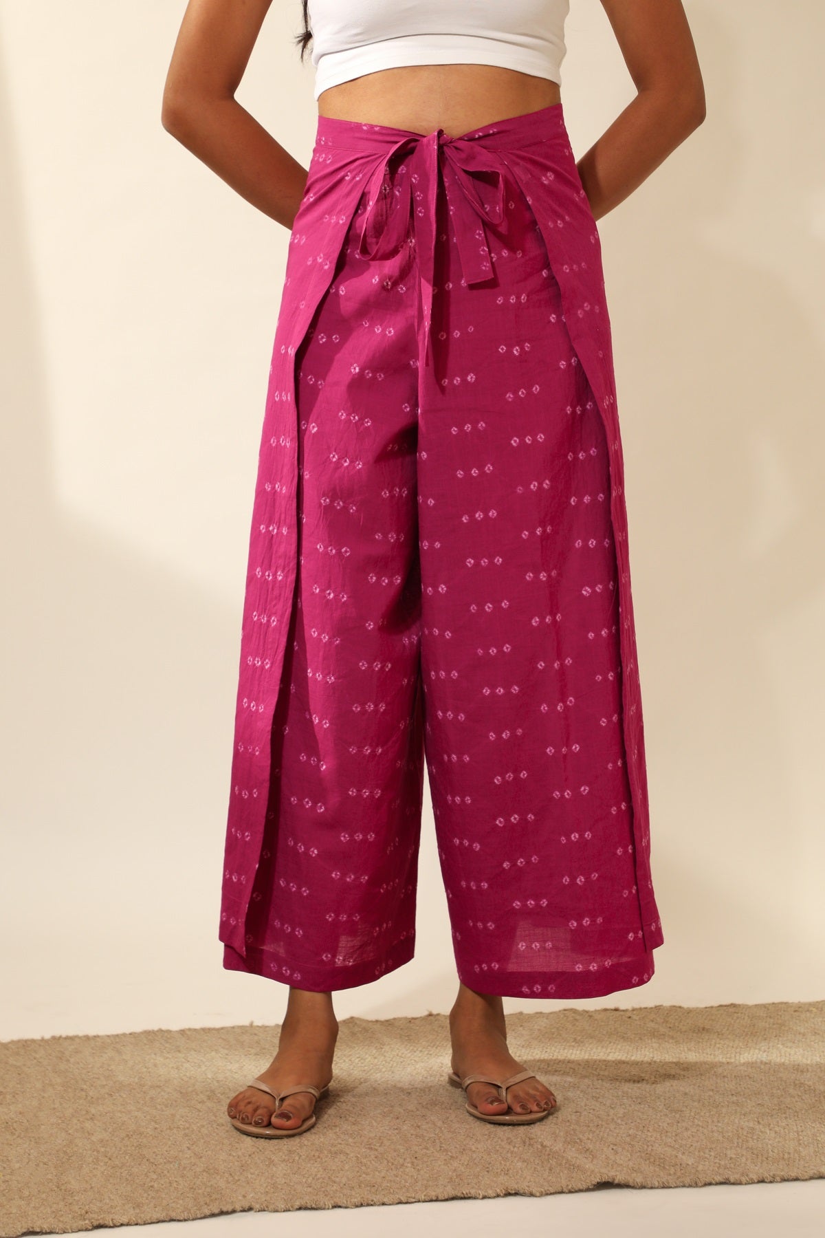 Bandhani Wraparound Pants In Magenta Pink