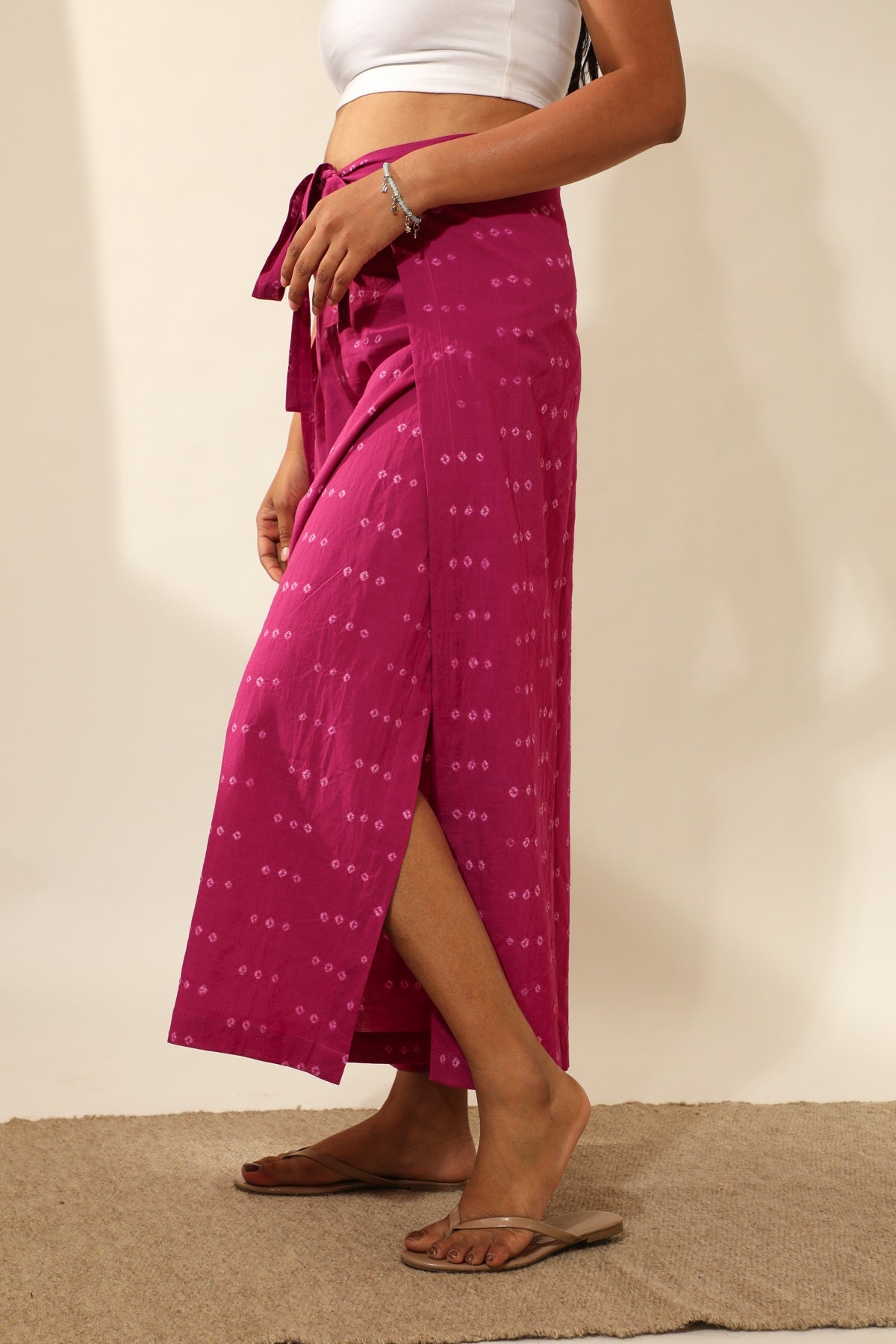 Bandhani Wraparound Pants In Magenta Pink