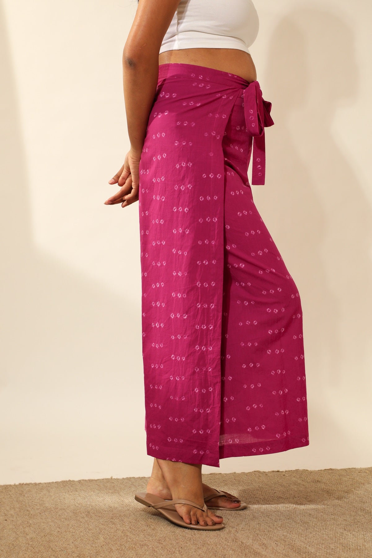 Bandhani Wraparound Pants In Magenta Pink