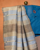 Lajvardi Tussar Saree with Soof Hand Embroidery