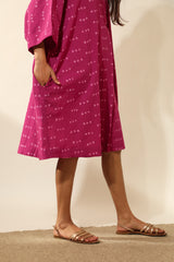 Bandhani A-Line Midi Shirt Dress In Magenta Pink