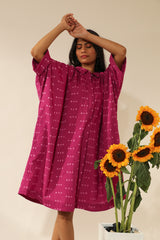 Bandhani A-Line Midi Shirt Dress In Magenta Pink