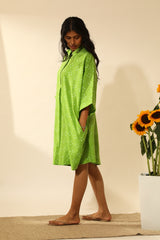 Bandhani A-Line Midi Shirt Dress In Lime Green