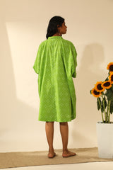 Bandhani A-Line Midi Shirt Dress In Lime Green