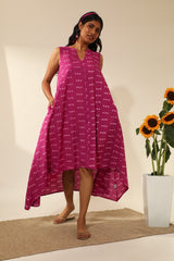 Bandhani Asymmetric Dress In Magenta Pink