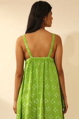 Bandhani Strappy Long Dress In Lime Green