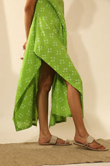 Bandhani Strappy Long Dress In Lime Green