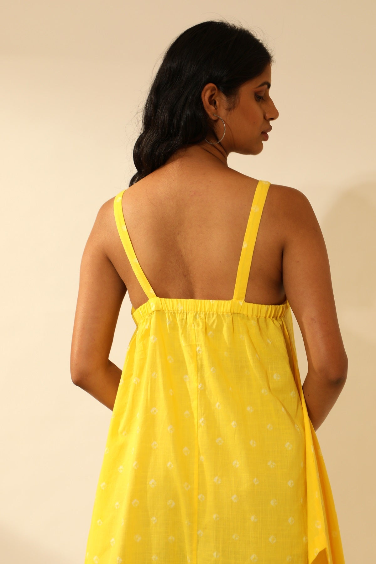 Bandhani Strappy Long Dress In Electric Yellow