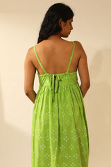 Bandhani Strappy Knee Length Dress In Lime Green