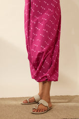 Bandhani Halter Jumpsuit with Drop Crotch In Magenta Pink