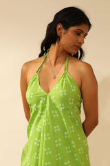 Bandhani Halter Jumpsuit with Drop Crotch In Lime Green