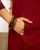 Paheli Maroon Straight-Fit Cotton Kurta With Pakka Hand Embroidery