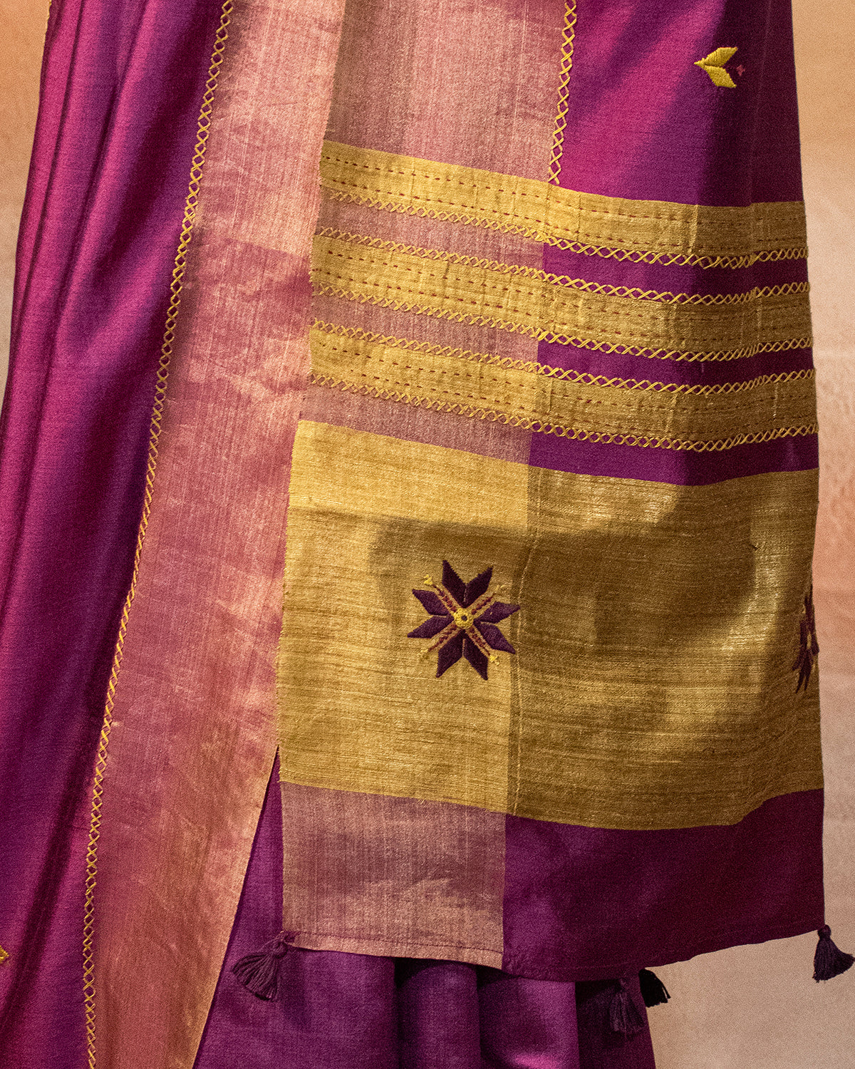 Baigni Tussar Saree with Soof Hand Embroidery