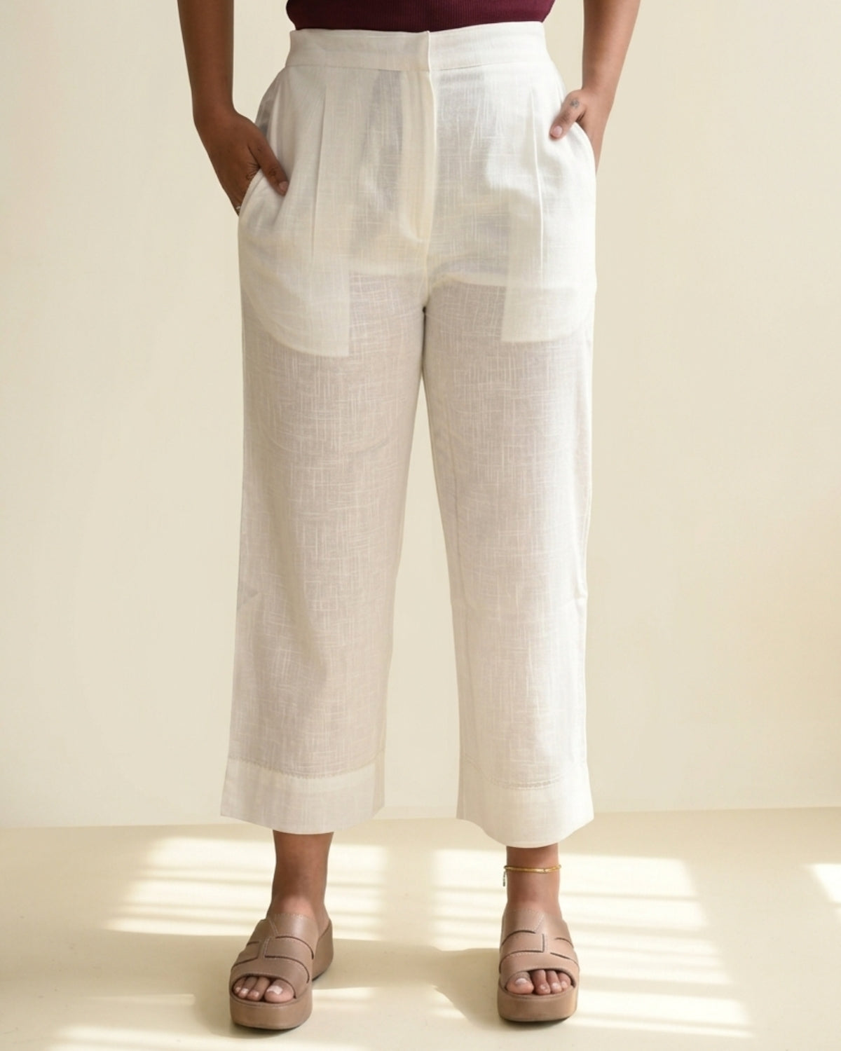 Dhwani White Cotton Pant With Kantha Hand Embroidery