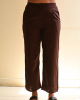 Kaanch Brown Straight-Fit Cotton Pant With Kantha Hand Embroidery - 🚚 Pre-Order: Ships in 2 weeks.
