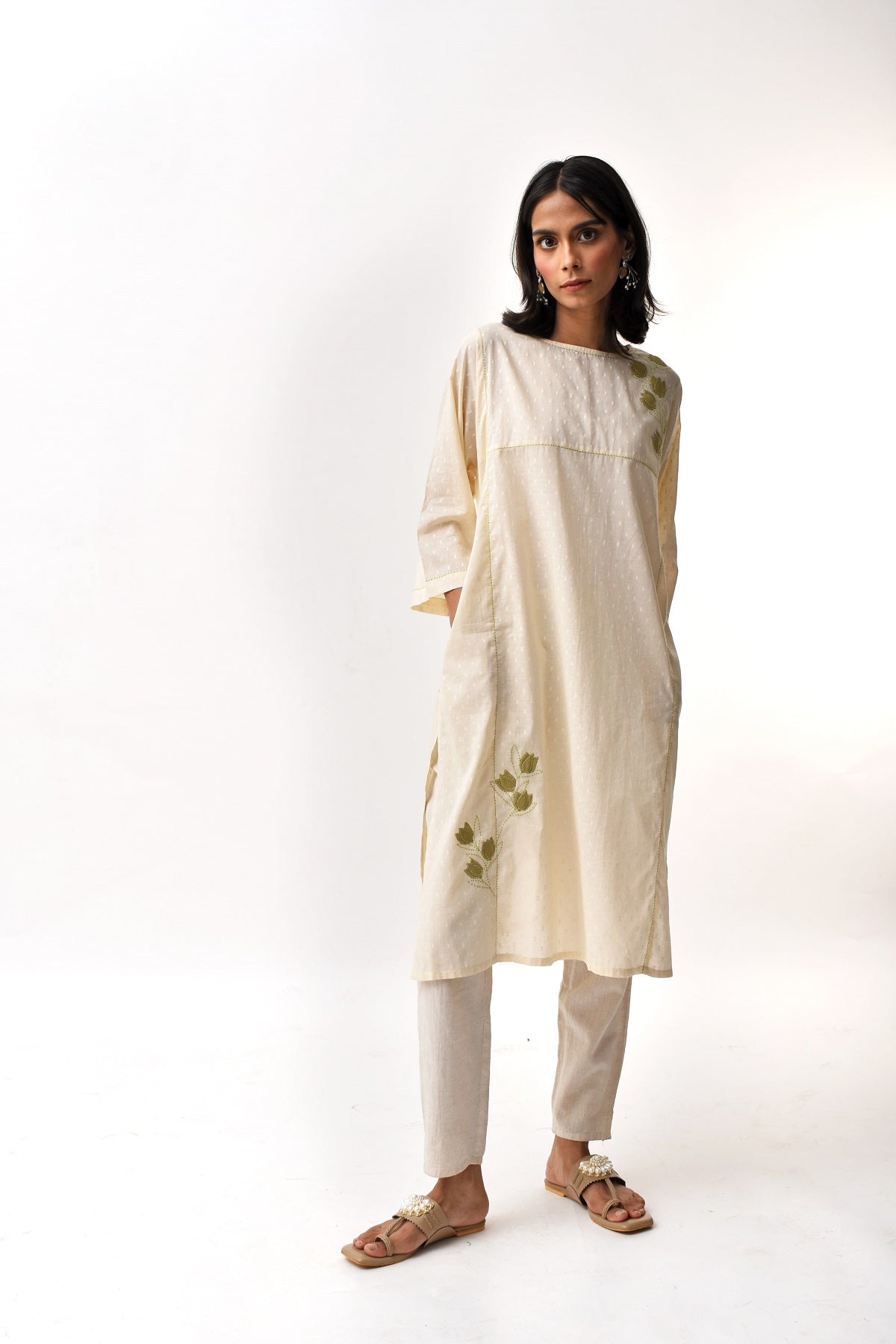 Arrosa Applique Cotton Kurta